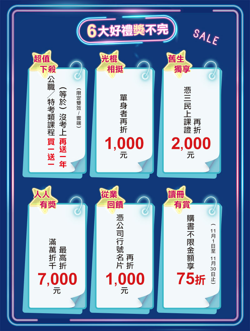 6大好禮獎不完，三民全系列課程最高折9000元