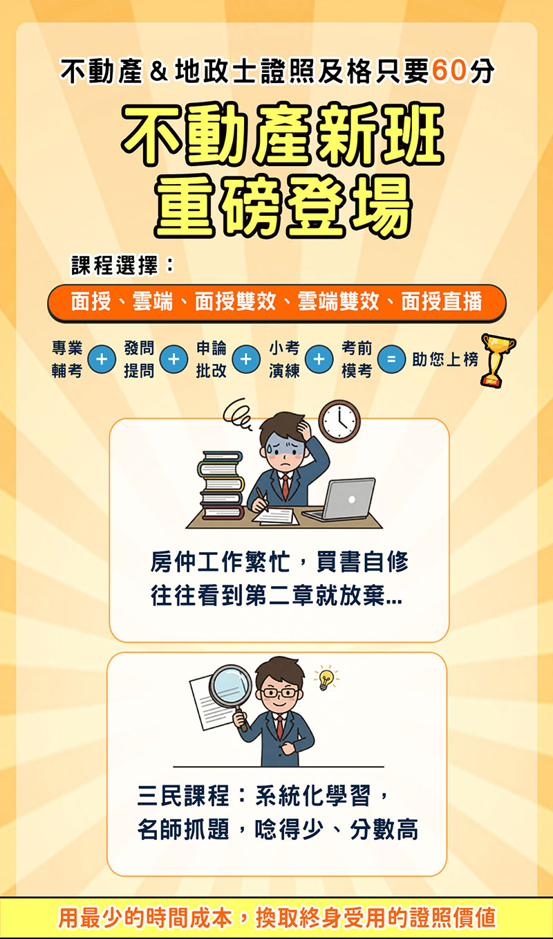三民輔考不動產新班重磅登場