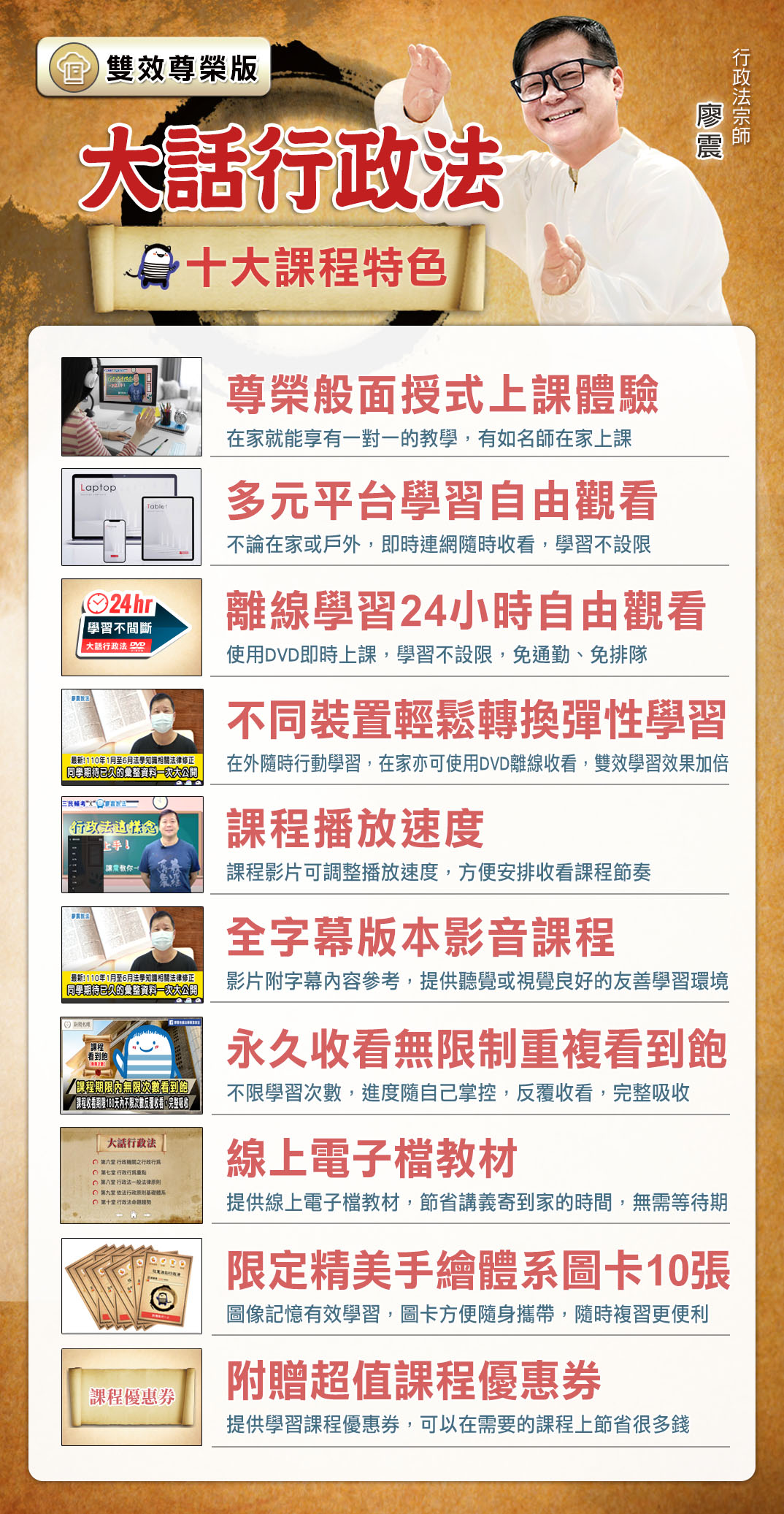 大話行政法 雙效尊榮版 十大課程特色