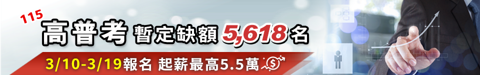 115高普考暫定需用名額5,618名 3/10-3/19報名