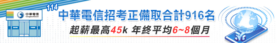 中華電信114招考9/19報名開跑 起薪最高45k